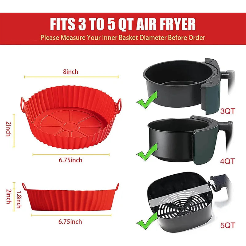 Air Fryer Silicone Liners Air Fryer Silicone Pot Reusable Silicone Air Fryer Liners Food Safe Non Stick Air Fryer Basket Accesso