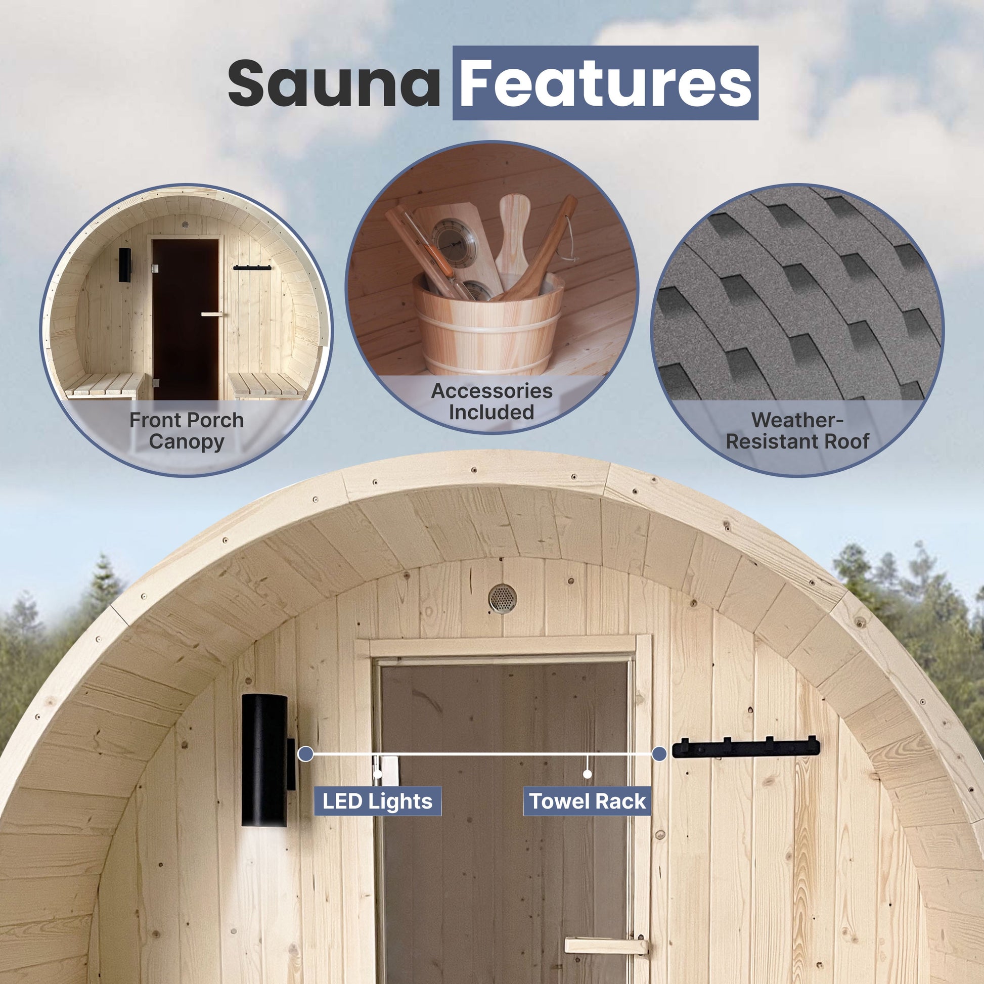 3-4 Person Electric Sauna, White Finland Pine, 240V, Indoor/Outdoor, 65L X 73W X 79H In